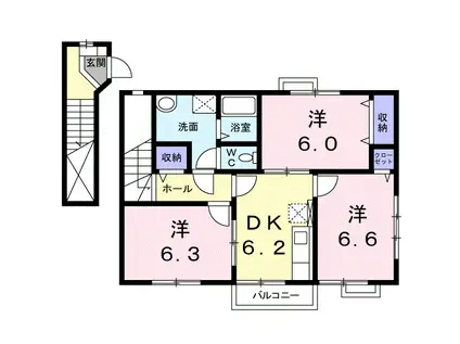 メゾンドエスポワール弐番館(3DK/2階)の間取り写真