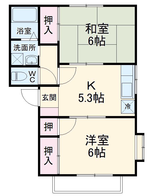 ハイツクレールⅡ(2K/1階)の間取り写真
