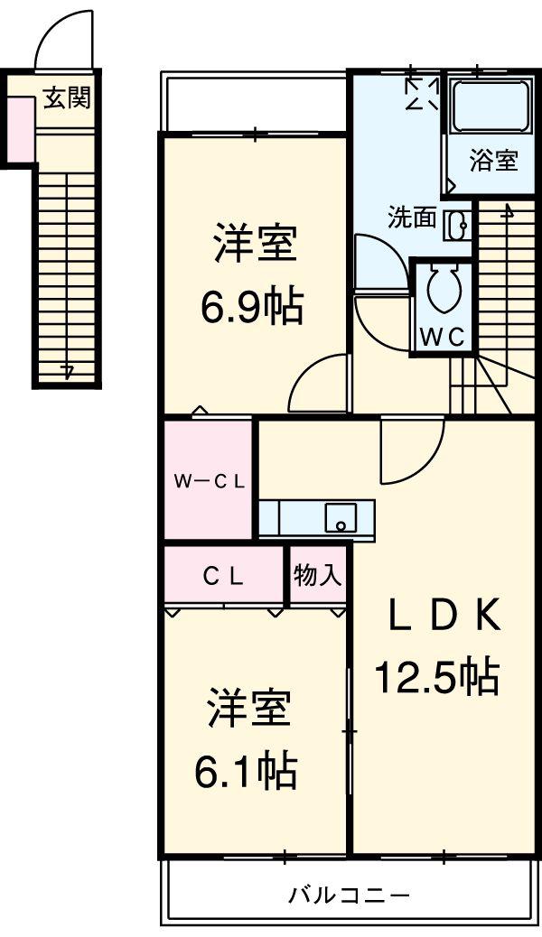 グリーンヒルズ高坂(2LDK/2階)の間取り写真
