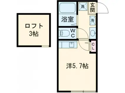 ベルサイズフラット町田(1K/2階)の間取り写真