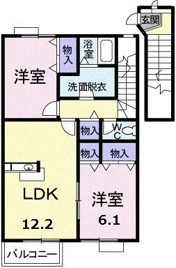 ローズ・アヴェニュー Ⅱ(2LDK/2階)の間取り写真