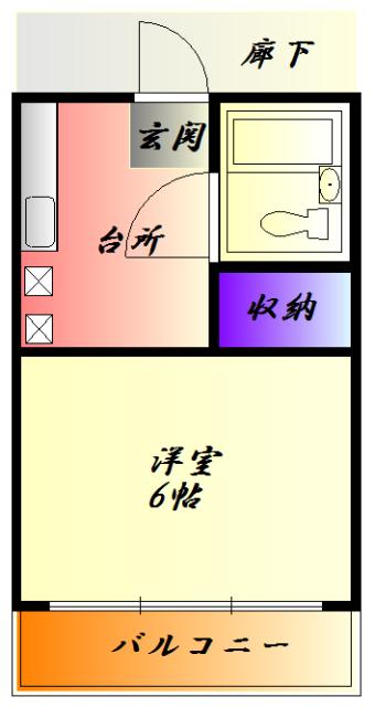レスブリッジ厚木(1K/2階)の間取り写真