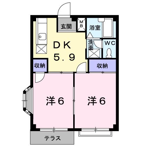 深堀ハイツⅡ(2DK/1階)の間取り写真