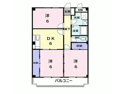 ハイツ上屋敷Ⅱ(3DK/3階)の間取り写真