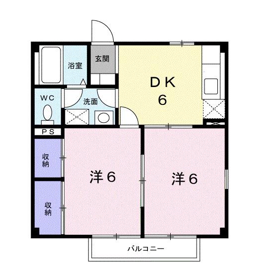 アンフィトリテⅠ(2DK/2階)の間取り写真