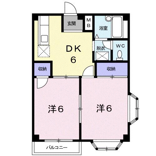 ユリカハイツⅢ(2DK/2階)の間取り写真