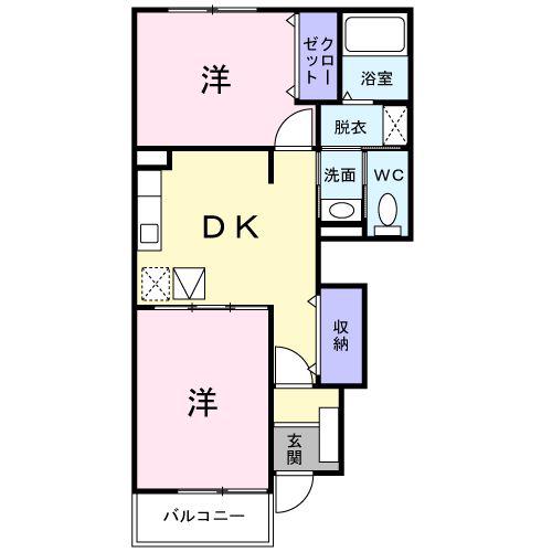 ジェルメ(2DK/1階)の間取り写真
