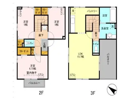 フローレンスⅡ(3LDK/2階)の間取り写真