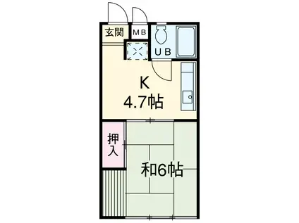 ハイツ門名(1K/2階)の間取り写真