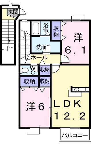 パッシオネS-Ⅱ(2LDK/2階)の間取り写真
