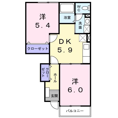 あぷりこっとⅠ番館(2DK/1階)の間取り写真