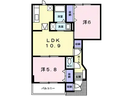 ウィステリアⅡ(2LDK/1階)の間取り写真