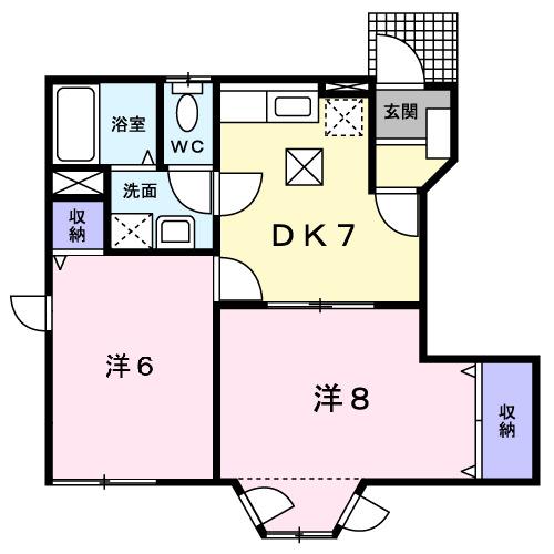 ピーチコートⅠ(2DK/1階)の間取り写真