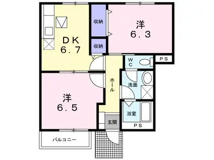 ウエストルートⅡ(2DK/1階)の間取り写真