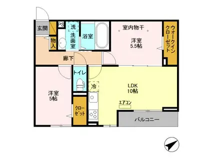 エタニティー東船橋(2LDK/3階)の間取り写真