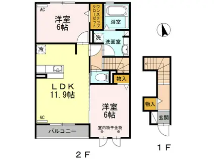 新棒屋第一城北ハイツ(2LDK/2階)の間取り写真