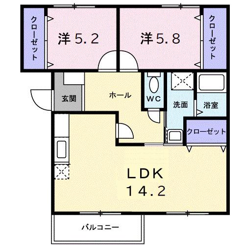 ペアレジデンスⅡ(2LDK/1階)の間取り写真