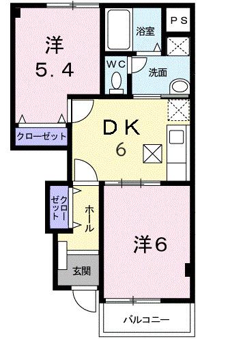 エスポワールステラA(2DK/1階)の間取り写真