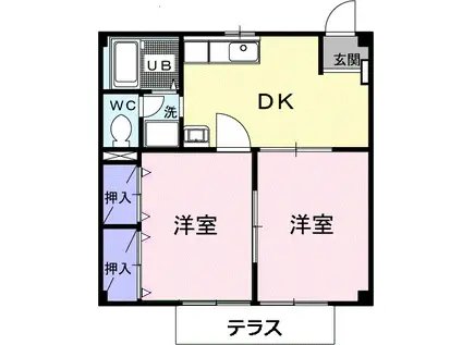 タウン松山Ⅱ(2DK/1階)の間取り写真