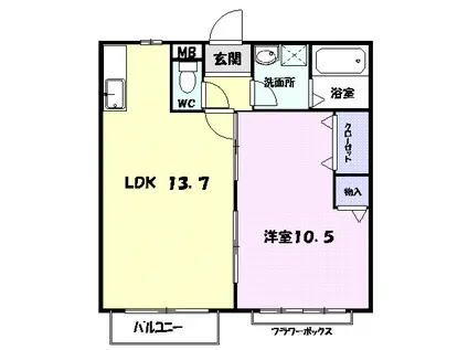 ワコーハイツⅡ(1LDK/2階)の間取り写真