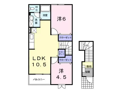 ヴィラ・ソリアードA(2LDK/2階)の間取り写真