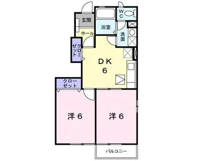 エスポアール B棟(2DK/1階)の間取り写真