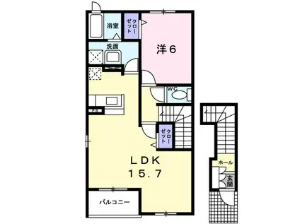 ヴィラ リッツⅡ(1LDK/2階)の間取り写真