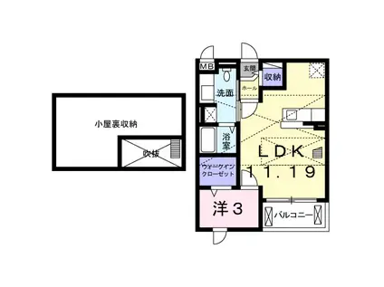 クレセント茨木(1LDK/2階)の間取り写真