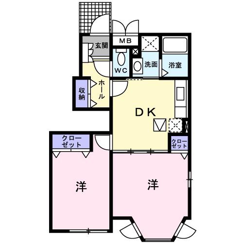 エテルノベルル Ⅰ(2DK/1階)の間取り写真