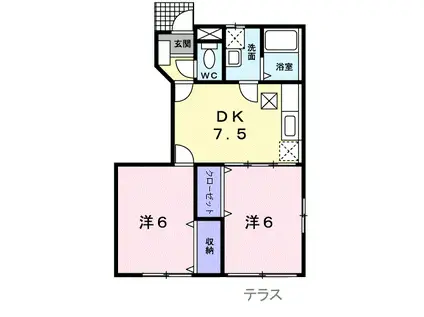 リセスガーデンⅡ(2DK/1階)の間取り写真