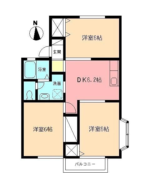 ビューバレーKⅠ(3DK/1階)の間取り写真