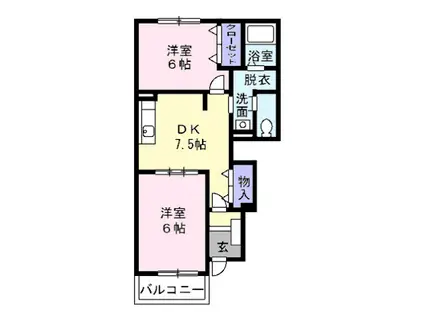 ハピネスⅢ番館(2DK/1階)の間取り写真