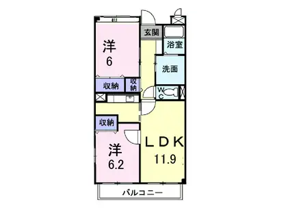 サザン・フィールドB(2LDK/1階)の間取り写真