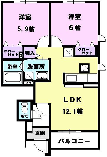 TSメゾンⅡ(2LDK/1階)の間取り写真