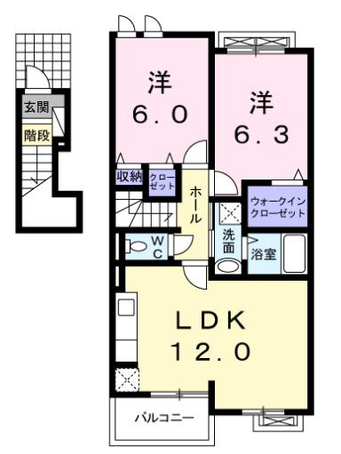 リッシュヒルズ柏の葉Ⅰ(2LDK/2階)の間取り写真