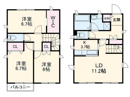 遠州鉄道 曳馬駅 徒歩30分 2階建 築11年(3LDK)の間取り写真