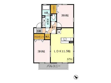 メイプルタウン川越的場(2LDK/2階)の間取り写真