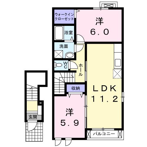 K・M HILL(2LDK/2階)の間取り写真