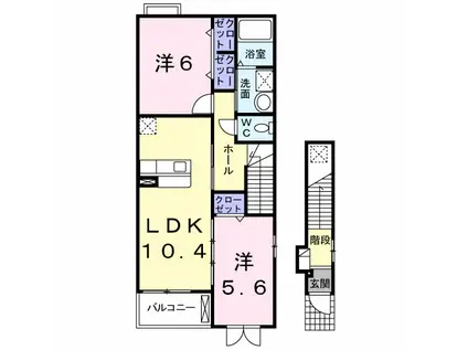 ウィスティリアⅡ(2LDK/2階)の間取り写真