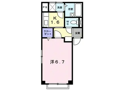 メイプルヒルⅣ(1K/2階)の間取り写真
