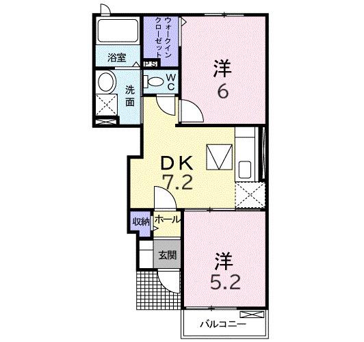 リヴィエールⅤB(2DK/1階)の間取り写真