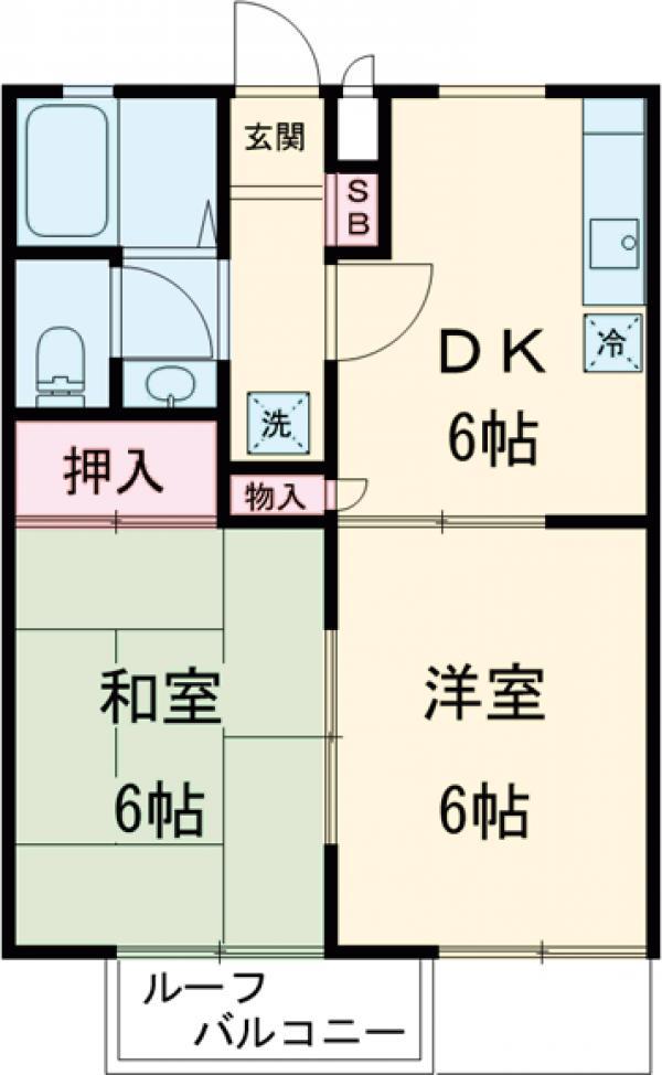 サザンコート(2DK/2階)の間取り写真