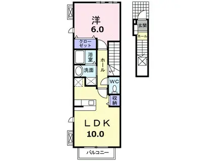 オーシャンヒル1(1LDK/2階)の間取り写真