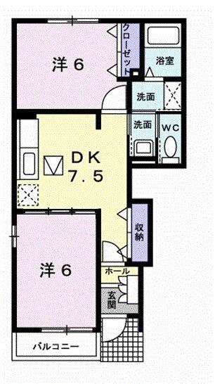 プリムローズ Ⅰ(2DK/1階)の間取り写真