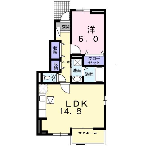 ヴィラ・ウエストヒル2(1LDK/1階)の間取り写真