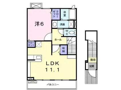 エスペランサⅢ(1LDK/2階)の間取り写真