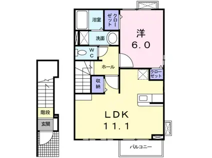 ガーデンプレイスⅠ(1LDK/2階)の間取り写真