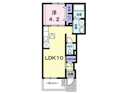 フラン カーサ木曽川B(1LDK/1階)の間取り写真