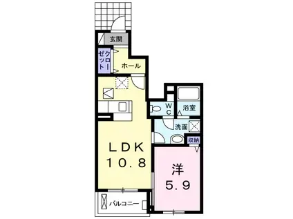 リルシアⅠ(1LDK/1階)の間取り写真