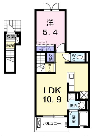グランディール富里Ⅱ(1LDK/2階)の間取り写真